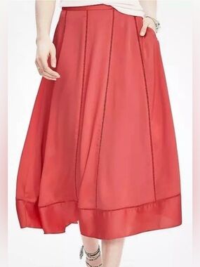 Banana Republic A-Line Midi Sweep Skirt Perfect Coral With Pockets Size 14